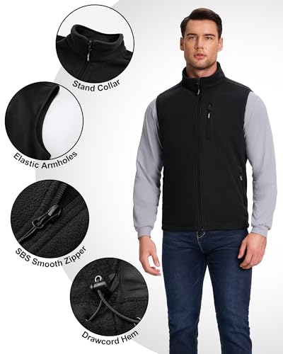 Outdoor Ventures Men's Full-Zip Lightweight Polar Fleece Vest Outerwear with 5 Pockets Warm Winter Sleeveless Jacket Casual4
