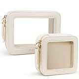 Prite Clear Makeup Bag Set for Women Portable Clear Makeup Bag Cute Waterproof Travel Cosmetic Bag with Gold Zipper for Car Essentials(Beige)