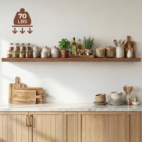 Image of Dreamland 72 Inches Floating Shelves for Wall,9.3 inch Deep Long Floating Shelves Set of 1,Large Display & Storage Shelf,Wall Shelf for Bathroom Bedroom Living Room Kitchen Office,Walnut