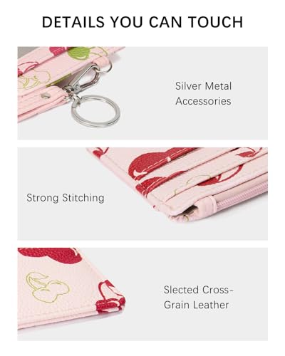 Image of BOSTANTEN Small Wallet For Women RFID Leather Credit Card Holder Slim Wristlet Keychain Wallet With Zipper Pocket, Cherry