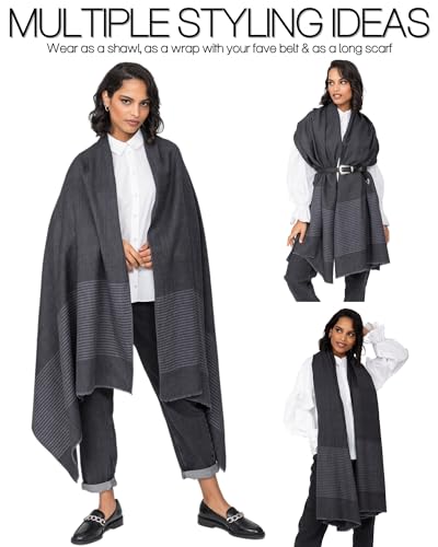 likemary Pashmina Shawls and Wraps for Women - Merino Wool Travel Blanket Scarf - Oversized Striped Shawl2