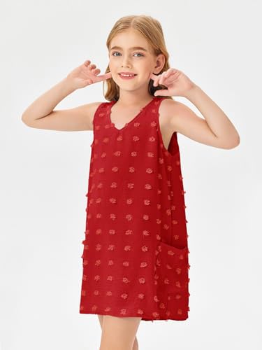 Image of Batermoon Girls Swim Cover Up V Neck Swiss Polka Dot Summer Beach Dress | Kids Cover-Ups, Sleeveless Vacation Swimwuits, Boho Cute Dresses with Pockets 4-14 Years