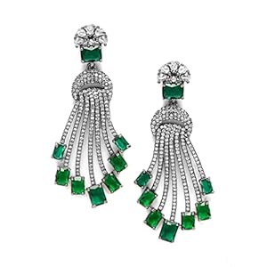 Yellow Chimes American Diamond Earrings for Women Rhodium-Plated White & Green AD-Studded Long Danglers Earrings For Women and Girls 3 41POo1qHq8L. SL500 . SS300