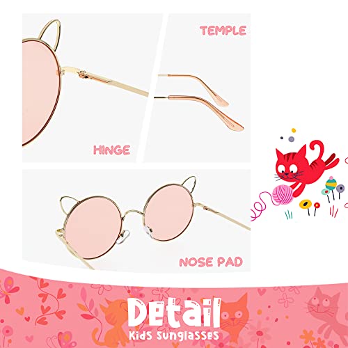 Faa'n Kids Sunglasses Boys Groovy Party Decorations Metal Cat Ears Round Girls Sunglasses Cute Gifts For Kids (Pink) #TOP2