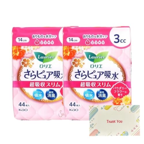 花王 ロリエ さらピュア吸水 超吸収スリム 3ccフラワー 44枚 2個セット パンティーライナー +Kunutonnオリジナルロゴ入りeおまけ付