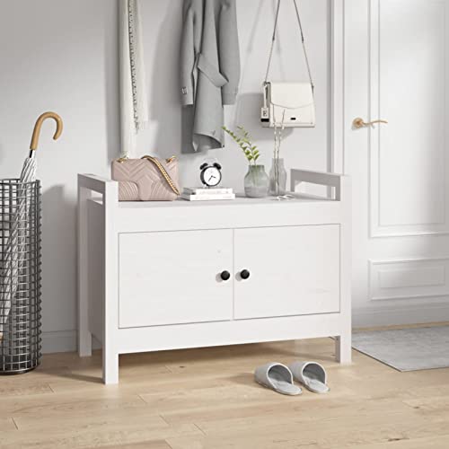 Homgoday Banco de entrada blanco, 80 x 40 x 60 cm, de madera maciza de pino, mueble de jardín, banco de balcón, resistente para balcón, terraza y jardín