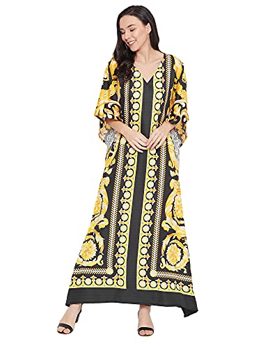 Image of Oussum Women Plus Size Kaftan Kimono Loose Maxi summer dresses for women Beach 3 /4 Sleeve Casual lounge dress Boho
