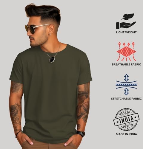 Image of ADRO Men's Cotton Regular Fit Combo Plain Solid T-Shirt Pack of 2