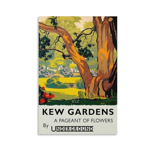 FUPMTKLT Kew Gardens London Underground Vintage Green Park Floral Travel Canvas Poster Bedroom Decor Landscape Office Room Decor Gift 08x12inch(20x30cm)