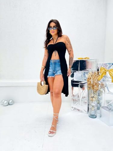 Blusa Bata Bianca Tendência da Moda Alongada Com Alça