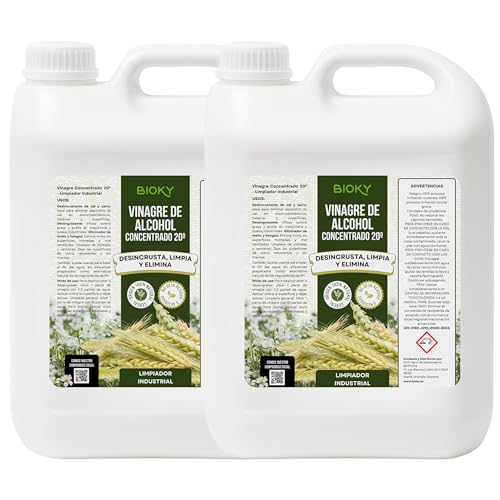Bioky® Vinagre Concentrado al 20% - 10L – Origen Natural de Alcohol de Cereal – Sin Residuo - Acción Limpiador Profundo - Elimina Moho y Hongos (10L)