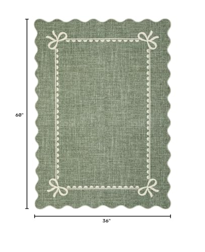 Scalloped Bow Washable Rug, 3x5 Green