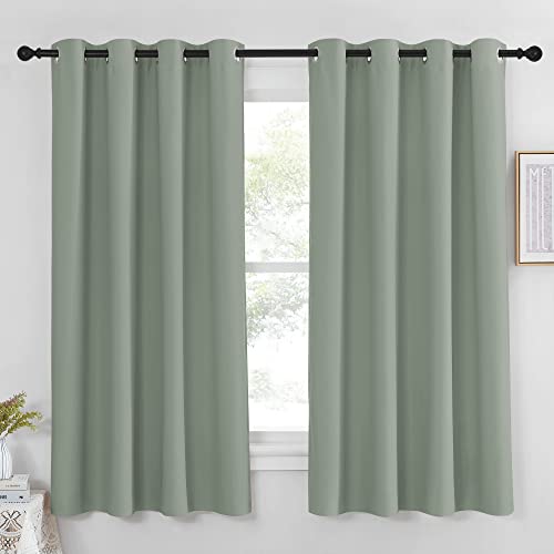 NICETOWN Blackout Sage Green Curtain & Drape for Bedroom - Grommet Top Thermal Insulated Room Darkening Energy Saving Privacy Drapes for Living Room, 1 Piece, W52 x L63