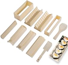 Sushi Making Kit Deluxe Edition with Complete Sushi Set 10 Pieces Plastic Sushi Maker Tool Complete with 8 Sushi Rice Roll Mold Shapes Fork Spatula DIY Home Sushi Tool (Off-White)