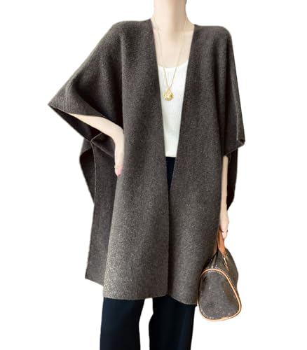 100% Merino Wool Shawl Wrap Women's Knitted Poncho Cape Cardigan Autumn Winter Loose Open Sweater Coat