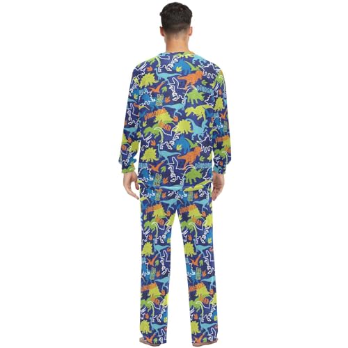 Laprad Men's Women's Long Sleeve Pajama Sets Dinosaurs Comfy 2 Piece Loungewear3