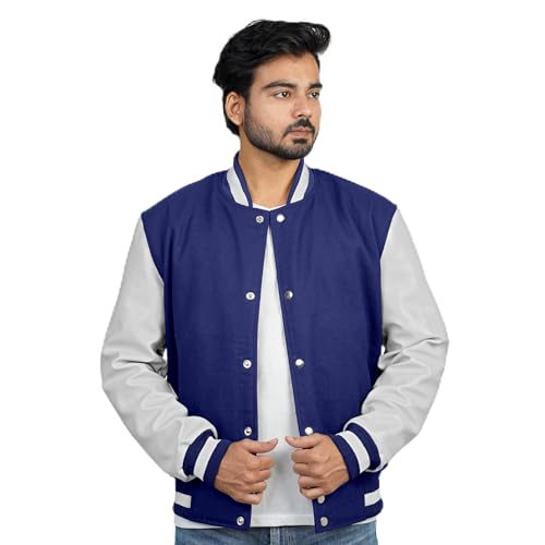Image of Men's Fashion Varsity Jacket Causal Slim Fit Wool Letterman Baseball Bomber Jackets