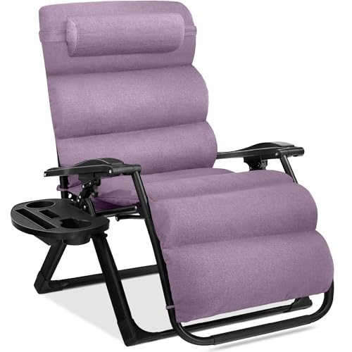 Best Choice Products Oversized Zero Gravity Chair, Folding Outdoor Patio Recliner, XL Anti Gravity Lounger w/Removable Cushion, Cup Holder, Side Tray, 350lb Capacity - Lavender