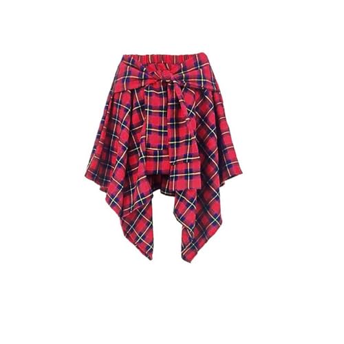 RAMOUG Summer Knot Skirts for Women Plaid Asymmetrical Hem High Waist Y2K Mini Short Skirt2
