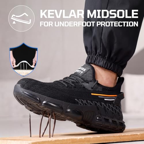 Image of Steel Toe Shoes for Men Lightweight Safety Work Shoes with Kevlar Puncture Resistant Midsole Comfortable Low Top Work Shoes for Warehouse Factory Light Construction