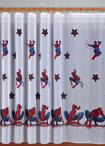 Cortina de gasa con acabado de Spiderman con cinta antiarrugas (juego de 2 x 75 cm, 250)