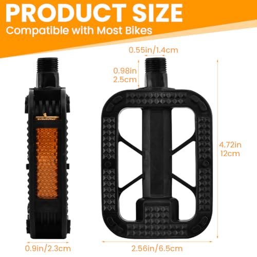 Folding Bike Pedals with Nonskid Treads & Reflective Strips, Waterproof BMX Pedals Compatible with Road Mountain Bike Tricycle(Black,Size:9/16 Inch)
