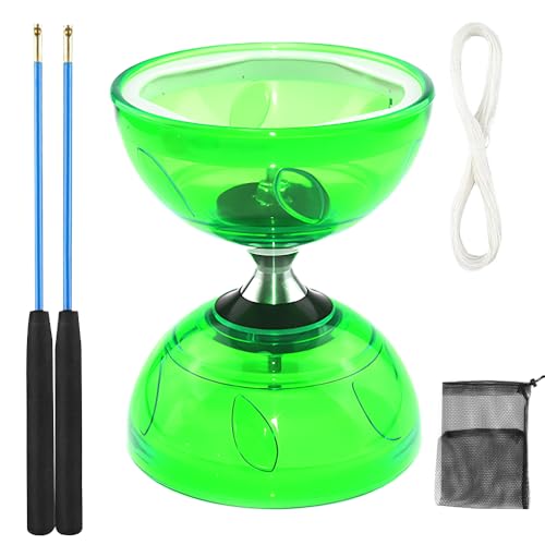 KUWUNG Diabolo LED avec roulement à billes, 4,5 mm - Diabolo lumineux - Kit de jonglage avec baguettes manuelles - Roue libre - Outil de cirque pour adultes, débutants...
