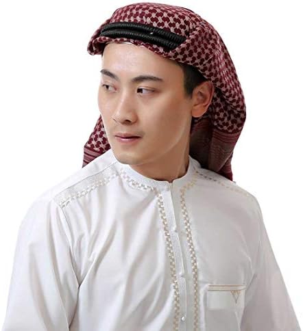 Adult Men Arab Head Scarf Keffiyeh Middle East Desert Shemagh Wrap Muslim Headwear Arabian Costume Accessories (Wine Red)
