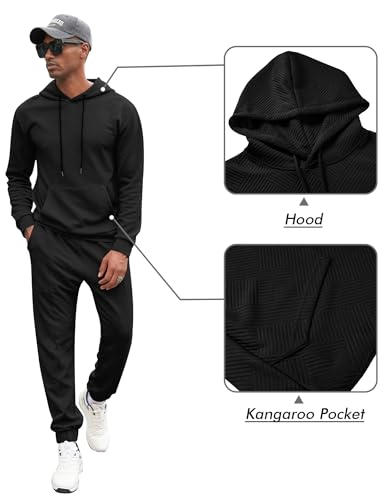 Babioboa Mens 2 Piece Sweatshirt Jacquard Sweatsuit Outfits Hoodie& Casual Joggers Sweatpants Set Tracksuit4