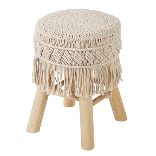Atmosphera - Hocker - Makramee und Holz - Beige