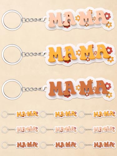 Kenning 12 Pcs Church Gift for Mom Groovy Mama Keychain Bulk for Church Gifts Funny Flower Double-layer Design Acrylic Mom Keychains Party Favors for Grandma Mother Coworker Women Bag Accessories