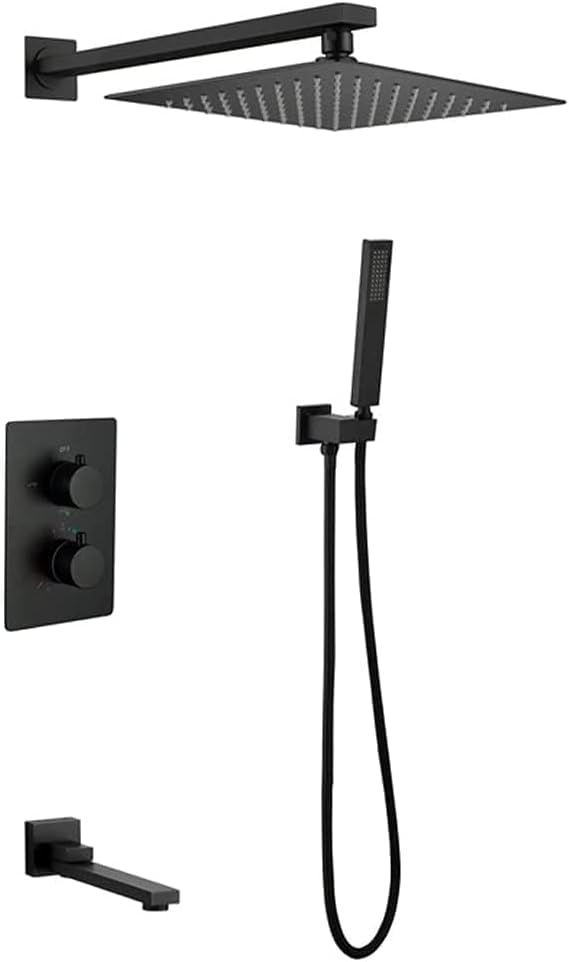 Système de douche thermostatique noir encastré contre variations eau