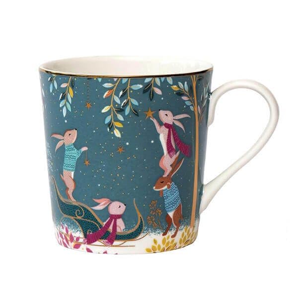 Sara Miller London Woodland Tales Mug, Rabbit Sleigh, Green, 9x12x9cm - Image 2