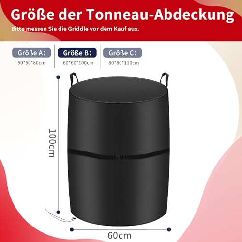KRRRSJDJ Holzfass Abdeckung Wasserdicht,Weinfass Schutzhülle Winddicht,Holz Weinfass Abdeckhaube mit Kordelzug und Tragegriff,420D Oxford-Stoff Anti-UV Staubdicht Reißfest (60 * 60 * 100cm,Schwarz)