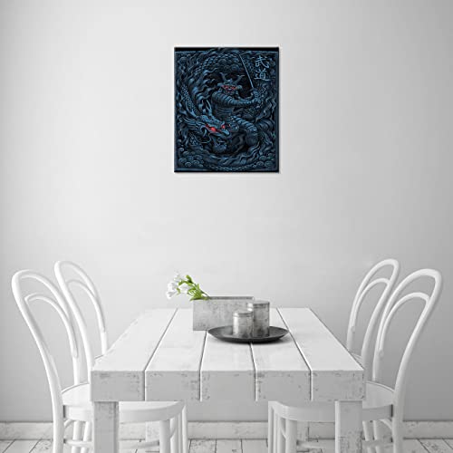 Artvender Japan Samurai Wall Art Oriental Dragon Canvas Print Japanese Warrior Poster Bushido Decor Home Decorative Artwork Framed Decoration 20X24 In #TOP4