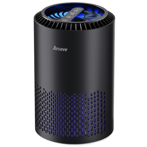 AROEVE Air Purifiers for Bedroom Home, Air Purifier For Smoke Pollen Dander Hair Smell Air Cleaner with Sleep Mode Speed Control For Bedroom Office, MK01- Black(Available for California)
