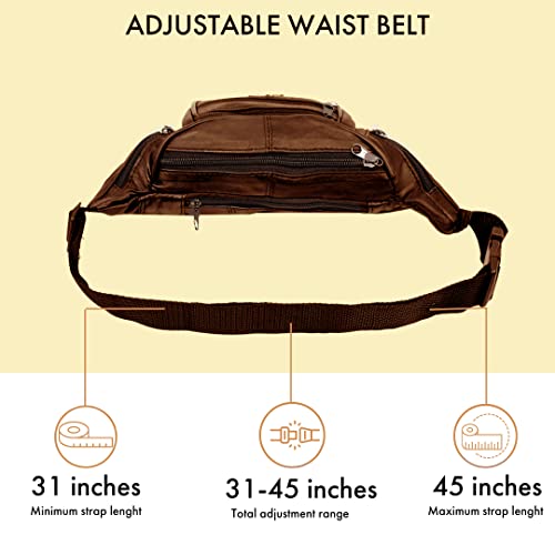 Image of Woodland Leathers Genuine Leather Bum Bag, Waterproof Belt Bag and Bumbags for Women and Men Waist Bag as Travel Holiday Money Belt, Dog Walking Fashion Bum Bag and Running Fanny Pack, Brown 1, L,