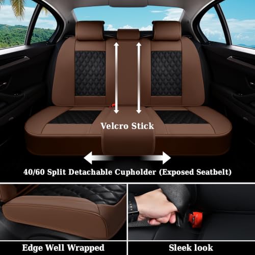 Image of Coverado Universal Car Seat Covers Full Set, Premium Breathable Waterproof Faux Leather Front & Rear Seat Protectors, Luxury Automotive Interior for Sedans SUVs Trucks - CoffeeBlack