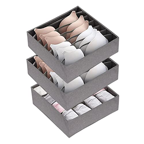 Mounay 3 Pack Bra Underwear Drawer Organizer Dividers Multiple Cell Fabric Foldable Dresser Closet Organizers and Storage Boxes for Baby Clothes Bra Socks Underwear Ties (7+7+16 Grid)