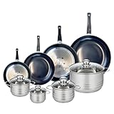 ELO 9755350 - Set di 4 padelle da cucina, 20, 24, 28 e 32 cm, 4 pentole, 12, 14, 16 e 24 cm, in acciaio INOX, induzione
