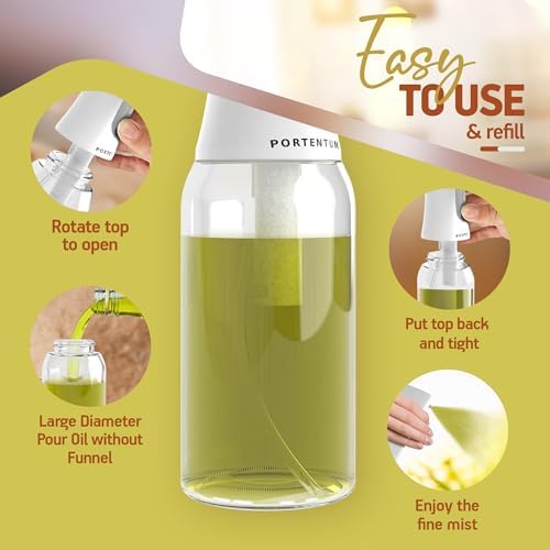 PORTENTUM Oil Spray Bottle 300ml - 10,55 oz for Kitchen and Air Fryer Spray - Oil Dispenser Leakproof Glass
