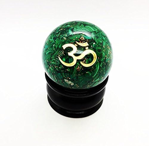 Crocon Green Malachite Orgone Sphere Ball with Om Healing Symbol for Crystal Energy Generator Reiki Chakra Balancing Aura Cleansing EMF Protection Size: 40-50 mm