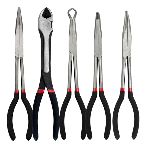 Image of 5-Piece 11 inch Extra Long Needle Nose Pliers Set, Premium CRV Steel