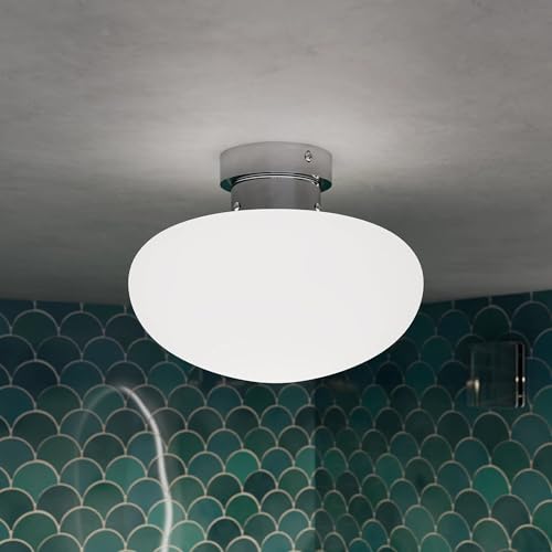 Image of Pebble Grey Lucille Ceiling Light 260 x 260 x 180mm Chrome - Bathroom Lighting, Kitchen Lights Ceiling, Bedroom Lights, Hallway Lamp, Light Fitting, Modern Glass Shade for Home Interior Style