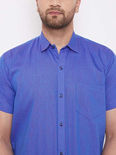 Image of VASTRAMAY Men's Blue Cotton Blend Shirt VASMSH003BU 48