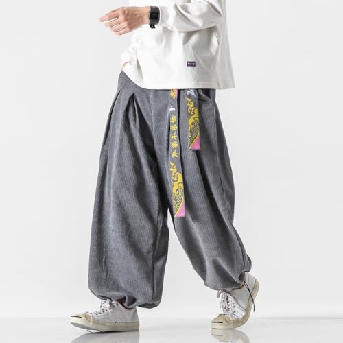 GURUNVANI Mens Corduroy Pants Loose Drawstring Sweatpants Vintage Cargo Pant4
