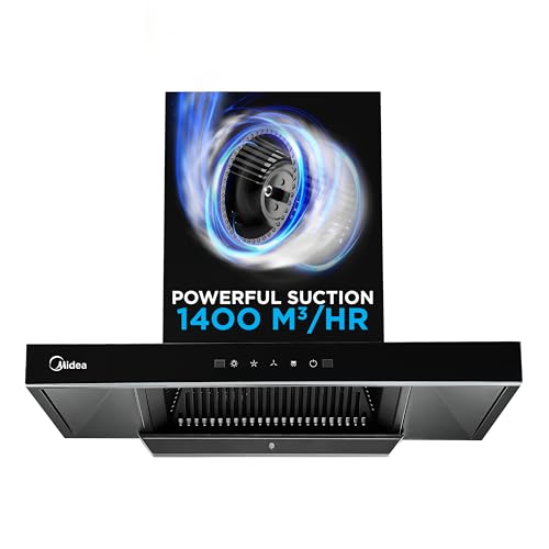 Image of Midea 75 cm 1400 m3 /hr Filter-less, Autoclean, Motion Sensor, T Shape kitchen Chimney with 2 Yrs Product and 10 Yrs Motor Warranty, Free Installation Kit (Falcon Auto Clean), Black