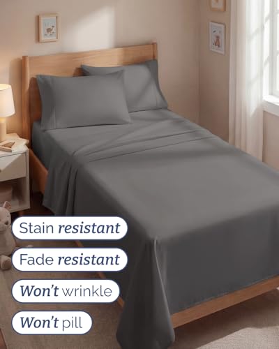 Image of Twin 4 Piece Bed Sheet Set - Comfy, Breathable & Cooling Sheets - Dark Grey | Ultra Soft Hotel Luxury Bedding Set with 8-16 Inch Deep Pockets, 1 Flat & 1 Fitted Sheet & 2 Pillowcases, Wrinkle & Fade Free