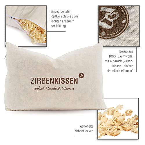 ZirbenFamilie Natur-Dekokissen 30x20cm • Zierkissen gefüllt mit natürlichen ZirbenFlocken