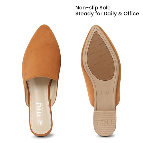 Image of MUSSHOE Women's Pointed Toe Mule Flats: Comfortable Lightweight Slip On Backless Loafers with Memory Foam for Office Work & Dressy Casual Wear